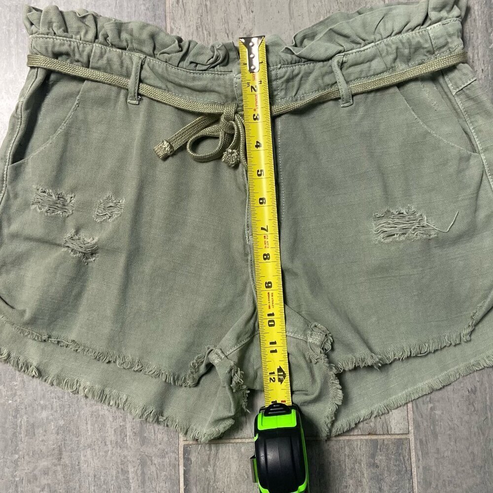 Dance & Marvel Distressed Paperbag Shorts Shoestring Belt Olive Size Large - Picture 8 of 10